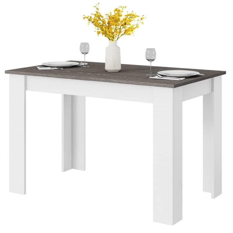Dark Grey Wood Top 47-inch Kitchen Dining Table or Computer Desk with White Legs - PRHOMZ
