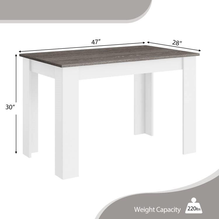 Dark Grey Wood Top 47-inch Kitchen Dining Table or Computer Desk with White Legs - PRHOMZ