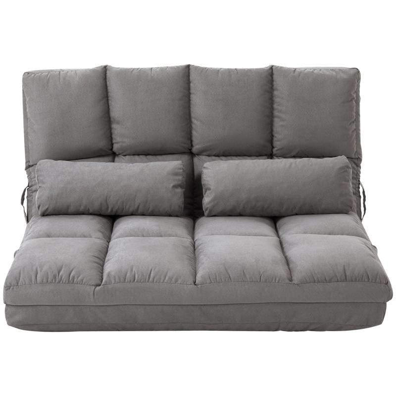 Dark Grey Polyester Suede Fabric Floor Sofa Bed Recliner with Adjustable Back - PRHOMZ