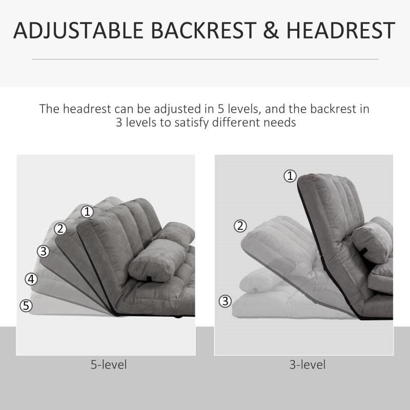 Dark Grey Polyester Suede Fabric Floor Sofa Bed Recliner with Adjustable Back - PRHOMZ