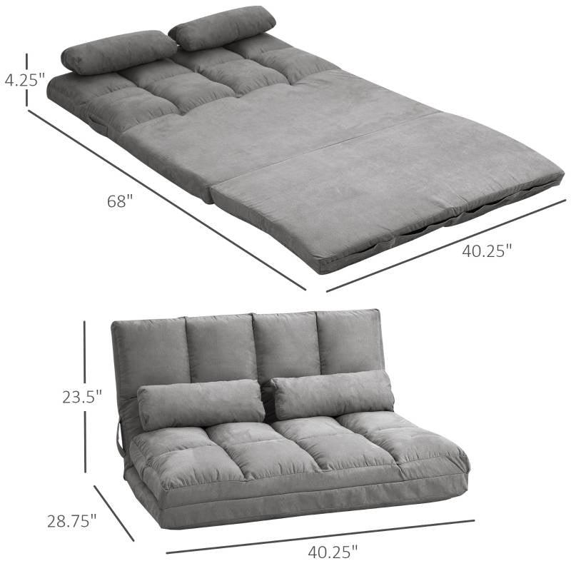 Dark Grey Polyester Suede Fabric Floor Sofa Bed Recliner with Adjustable Back - PRHOMZ