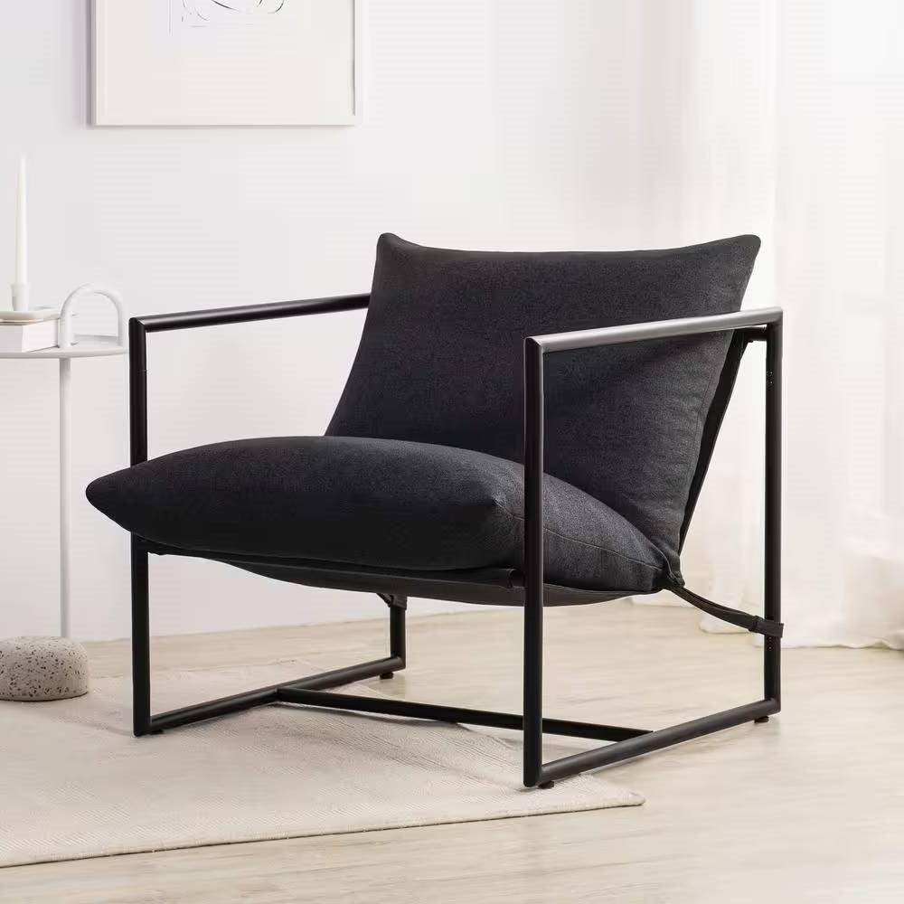 Modern Dark Grey Upholstered Accent Chair with Metal Frame - PRHOMZ