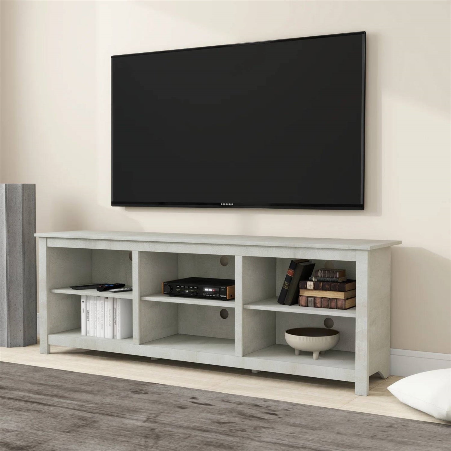 Farmhouse Style TV Stand in Light Grey Oak Wood Finish - for TVs up to 70-inch-0