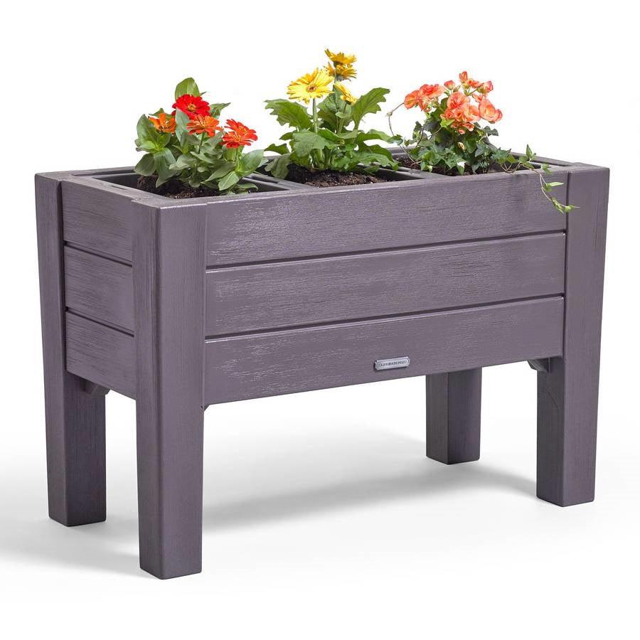Espresso Rectangular Plastic Raised Garden Bed Planter Box with Removeable Trays - PRHOMZ