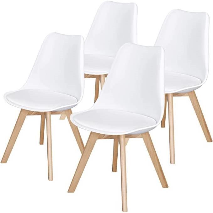 Set of 4 Modern White Shell Dining Chair Upholstered Padded Seat w/ Beechwood Legs - PRHOMZ