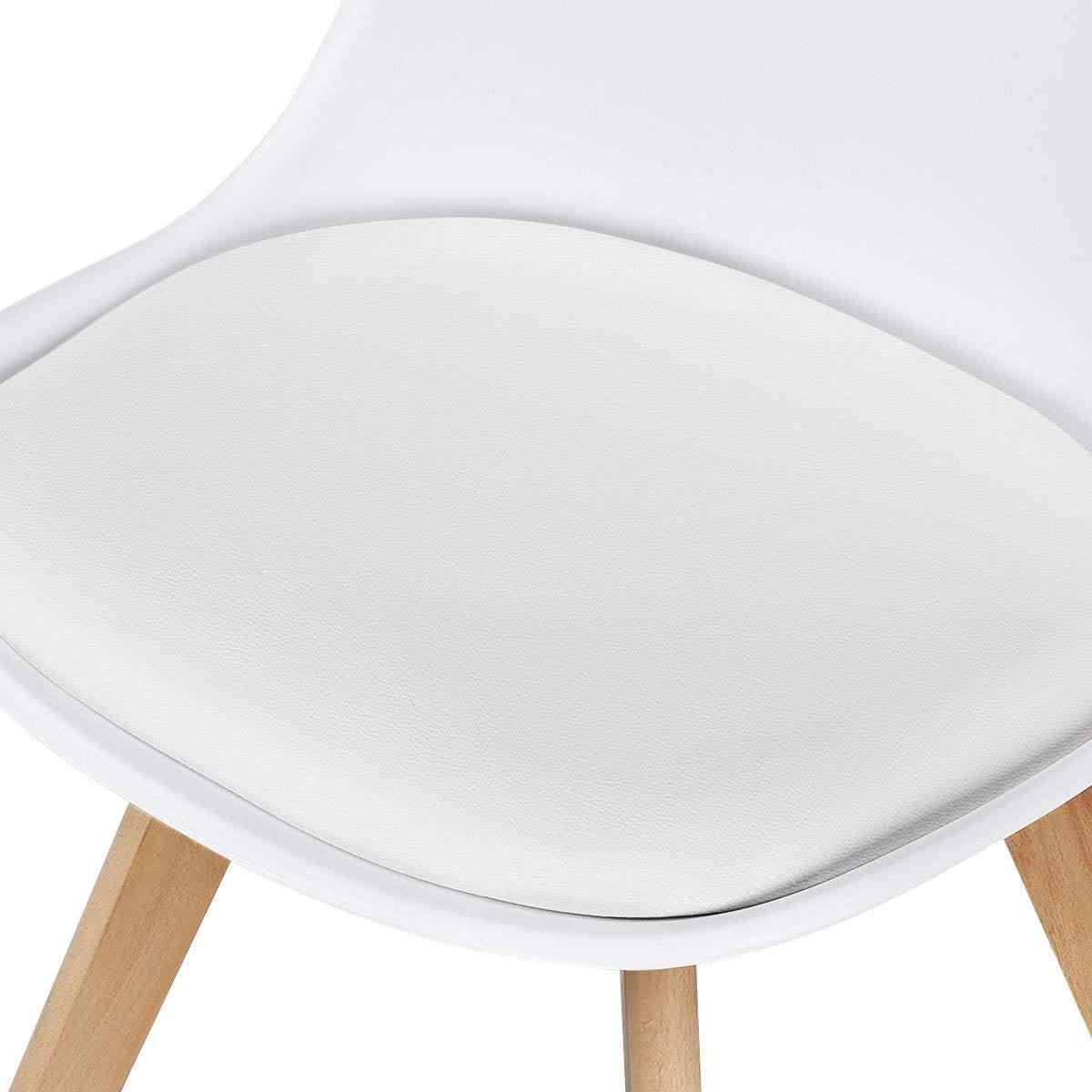 Set of 4 Modern White Shell Dining Chair Upholstered Padded Seat w/ Beechwood Legs - PRHOMZ