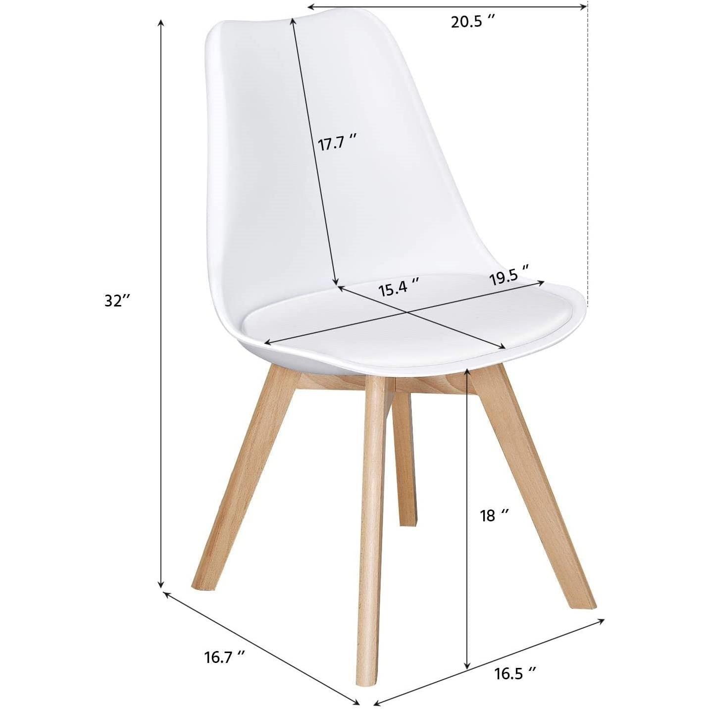 Set of 4 Modern White Shell Dining Chair Upholstered Padded Seat w/ Beechwood Legs - PRHOMZ