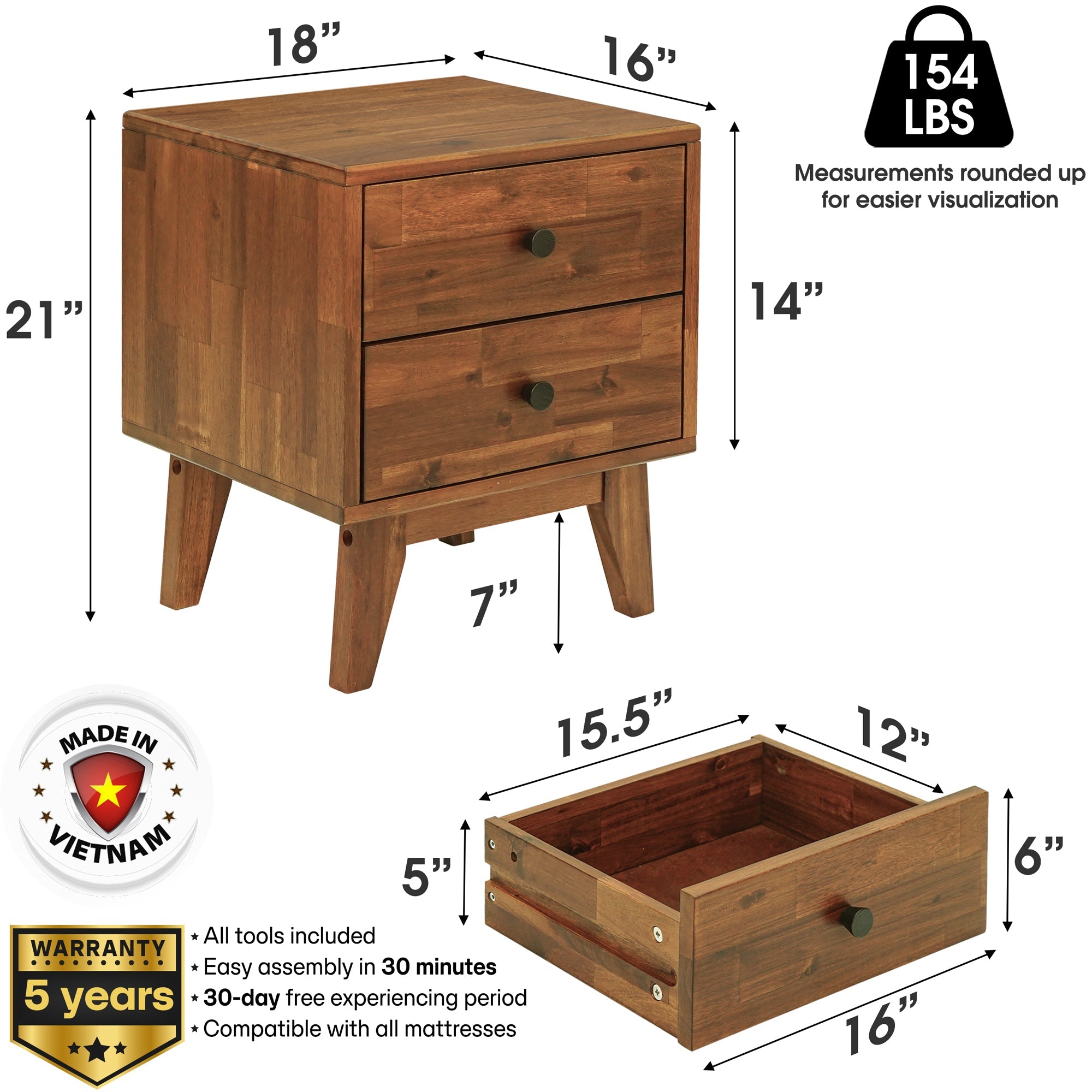 Silvia Solid Wood Nightstand