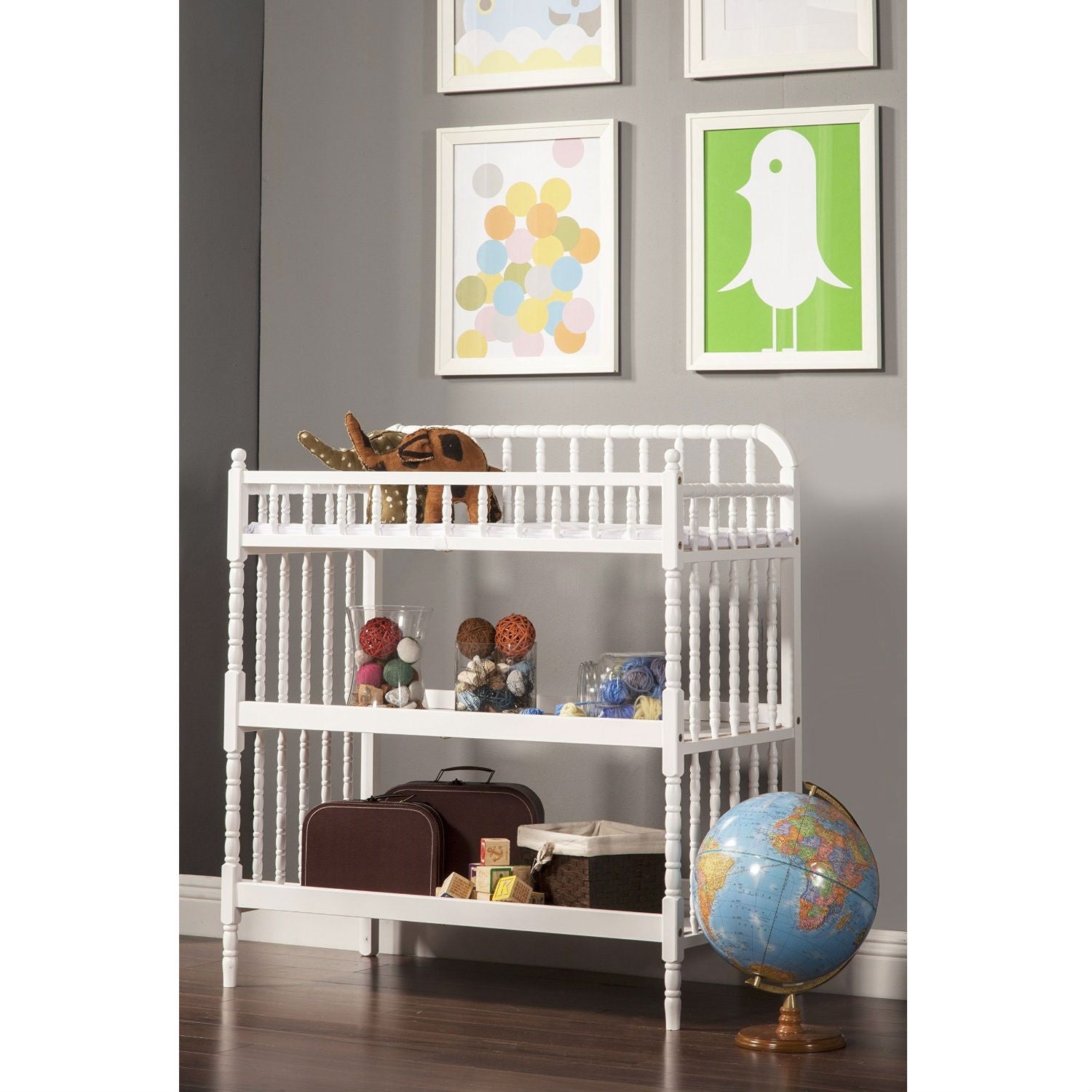 White Wood Changing Table with 1-inch Waterproof Changing Pad-1