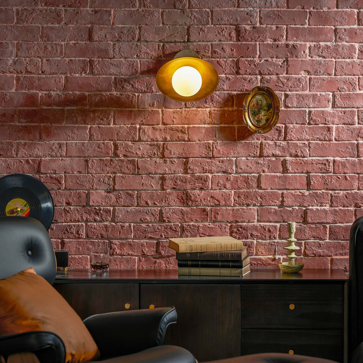 Brass Dome Semi-Flush Ceiling Lamp with Alabaster Shade | Mid-Century Light