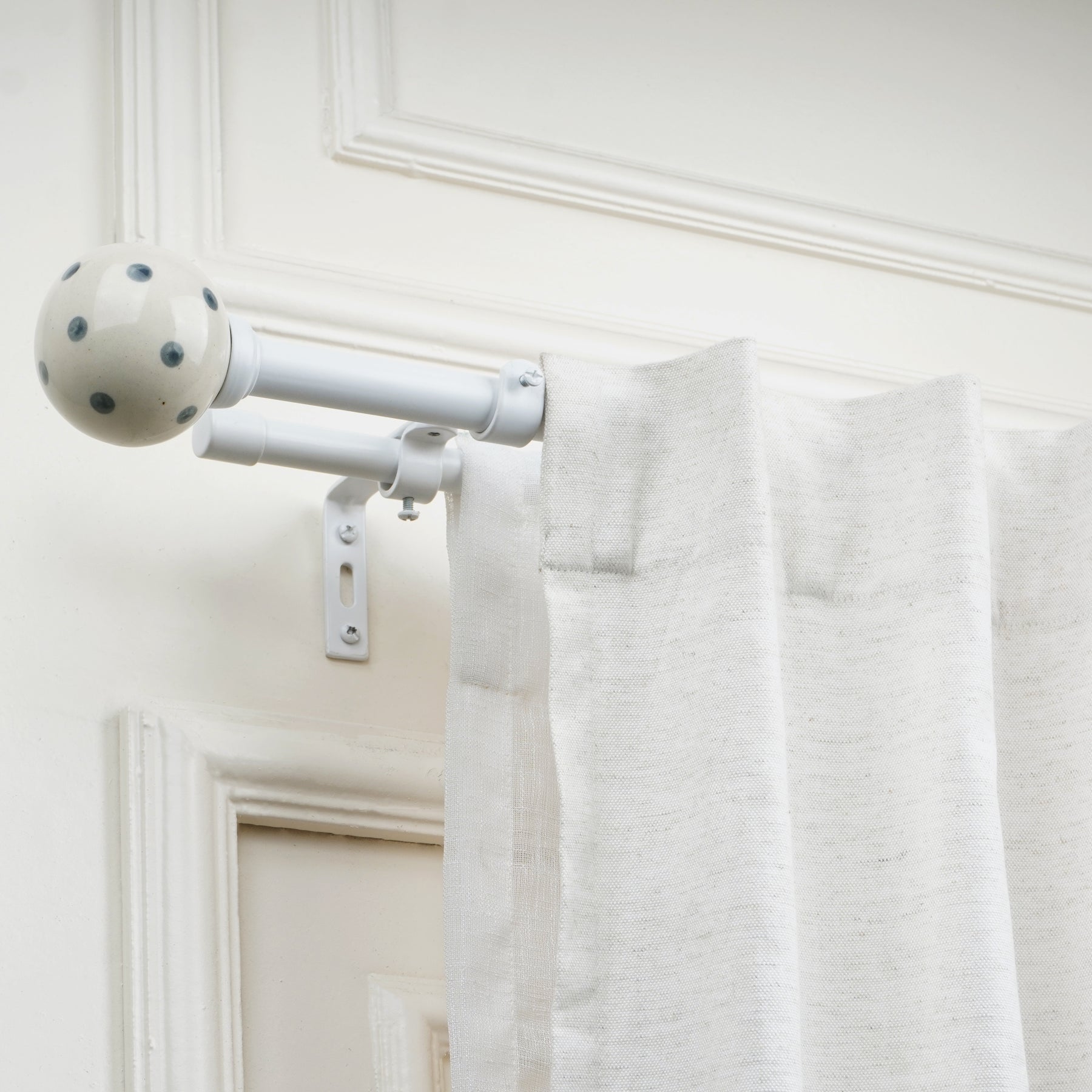 Double Curtain Pole | White | Extendable & Adjustable | 28-144 Inch | Ceramic Ball Finials-1