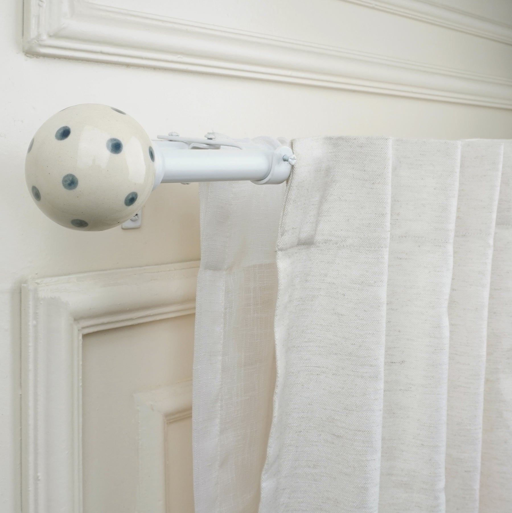 Double Curtain Pole | White | Extendable & Adjustable | 28-144 Inch | Ceramic Ball Finials-2