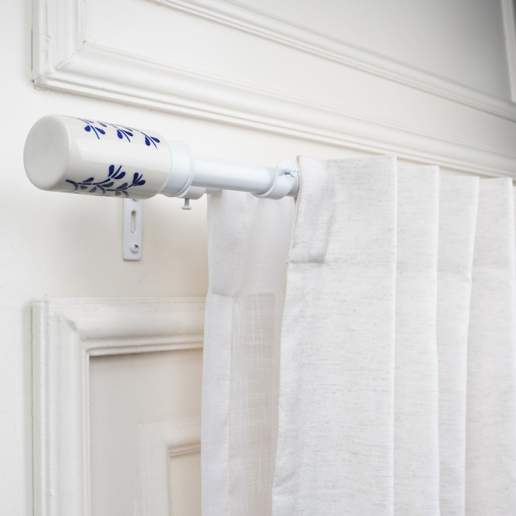 White Double Curtain Pole | Extendable & Adjustable | 28-144 Inch | Includes Ceramic Finials-0