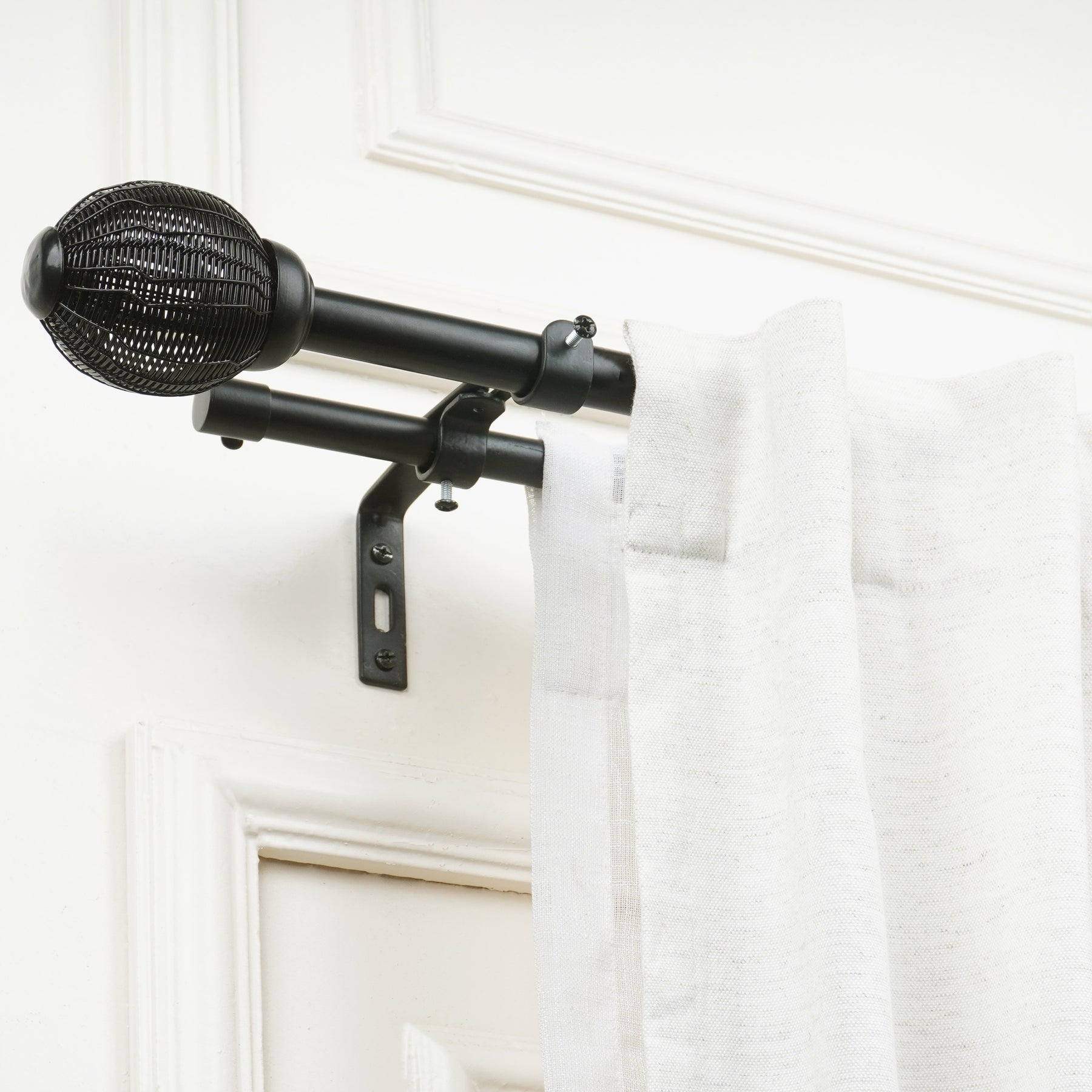 Double Curtain Pole | Matt Black | Extendable & Adjustable | 28-144 Inch | Includes Ball Finials-1