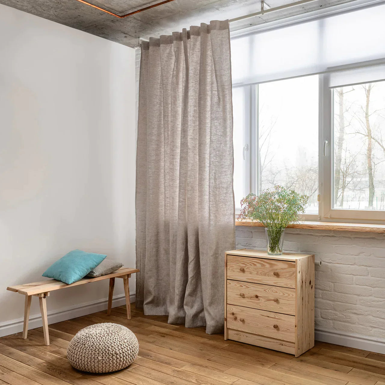 Natural Organic Linen Privacy Curtains - Semi-Sheer Undyed | Standard & Made to Measure Sizing-1