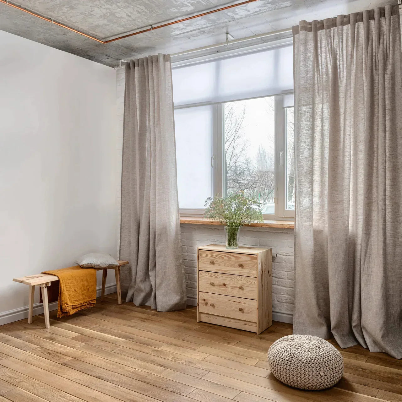 Natural Organic Linen Privacy Curtains - Semi-Sheer Undyed | Standard & Made to Measure Sizing-2