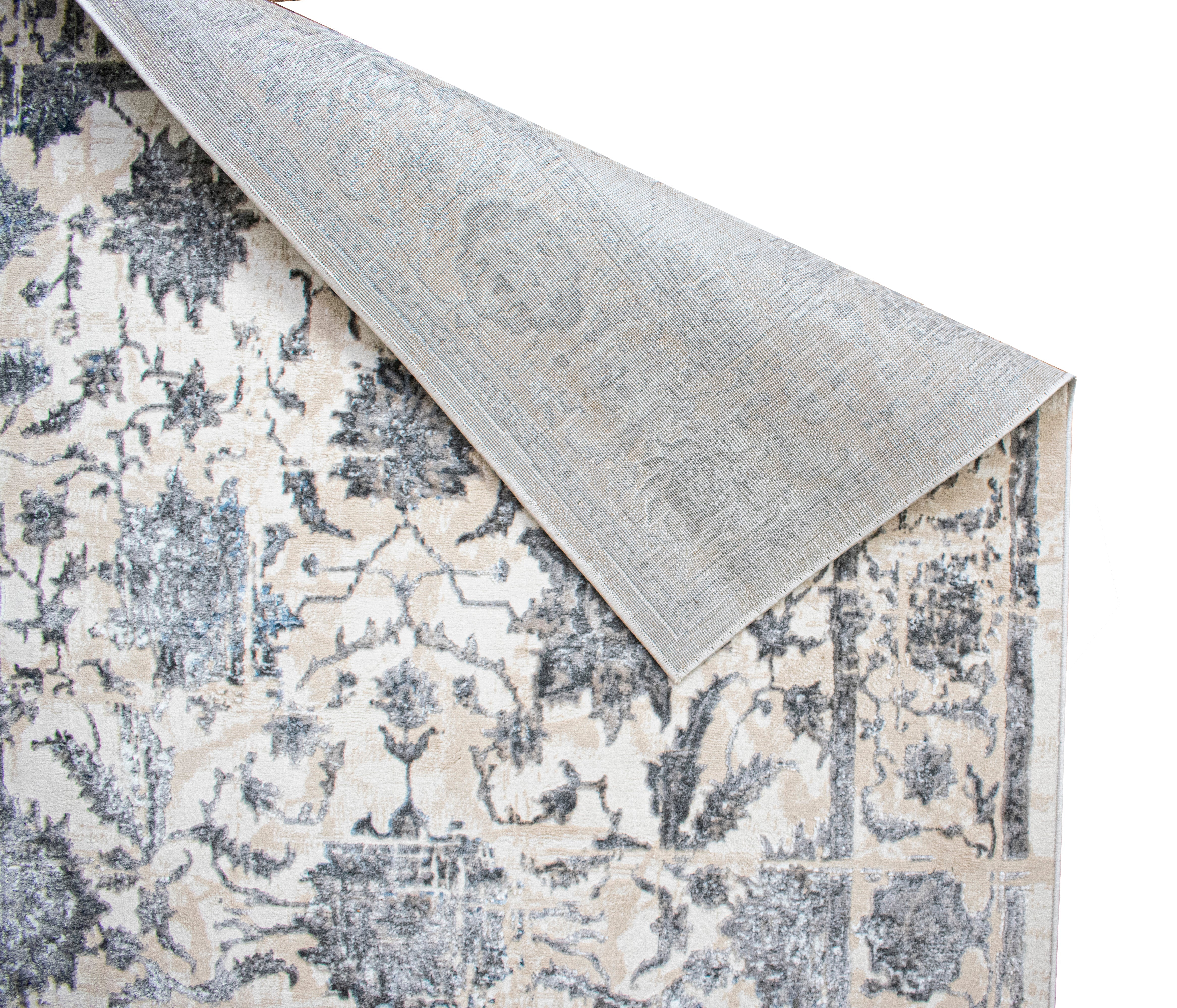 ROY's Home High&Low Area Rugs, Big Flower Vintage Lines Effect, Shiny Dark and Silver Effect
