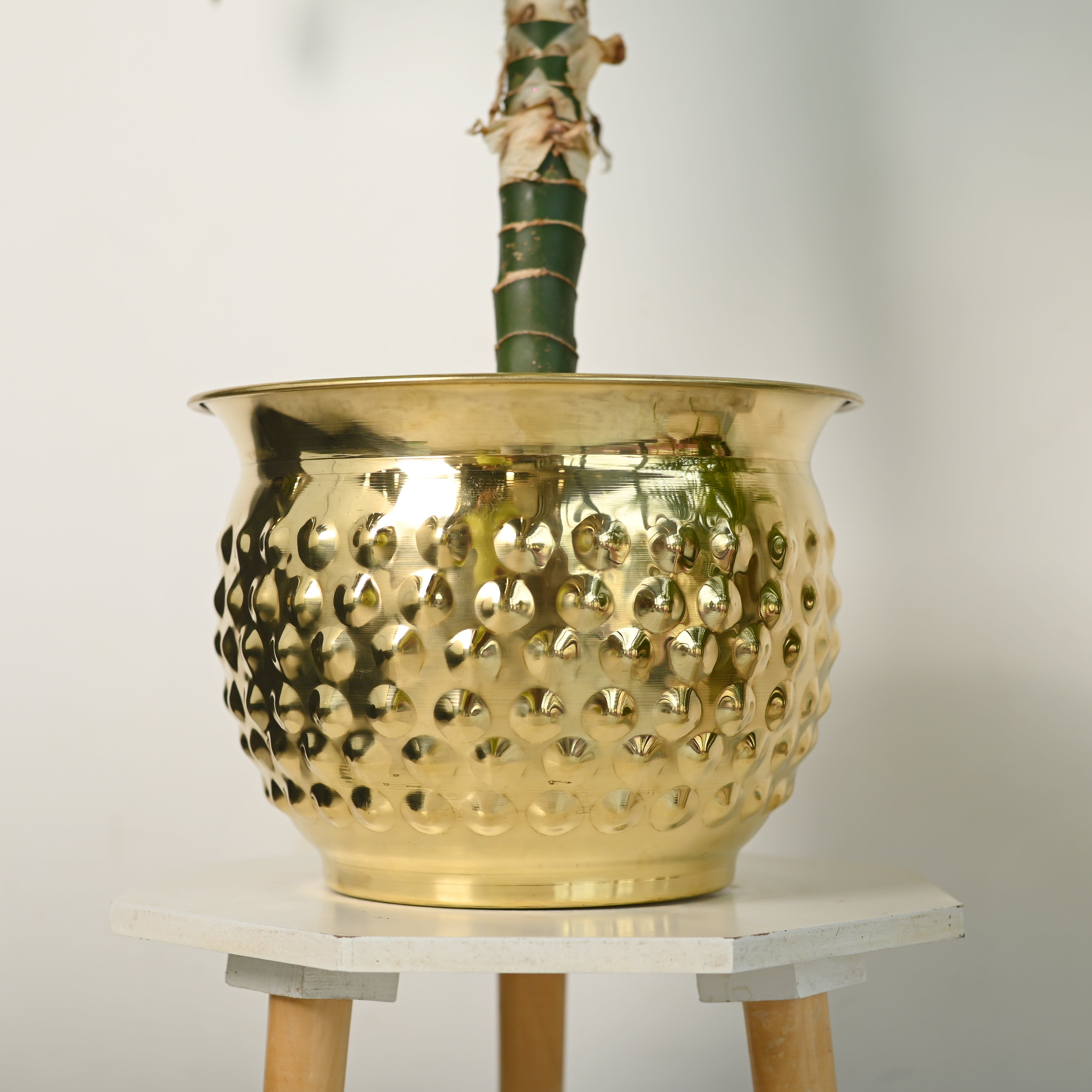 Brass Hammered Bucket Planter Pot – Handcrafted Indoor & Outdoor Plant Pot | Sama Homes-1