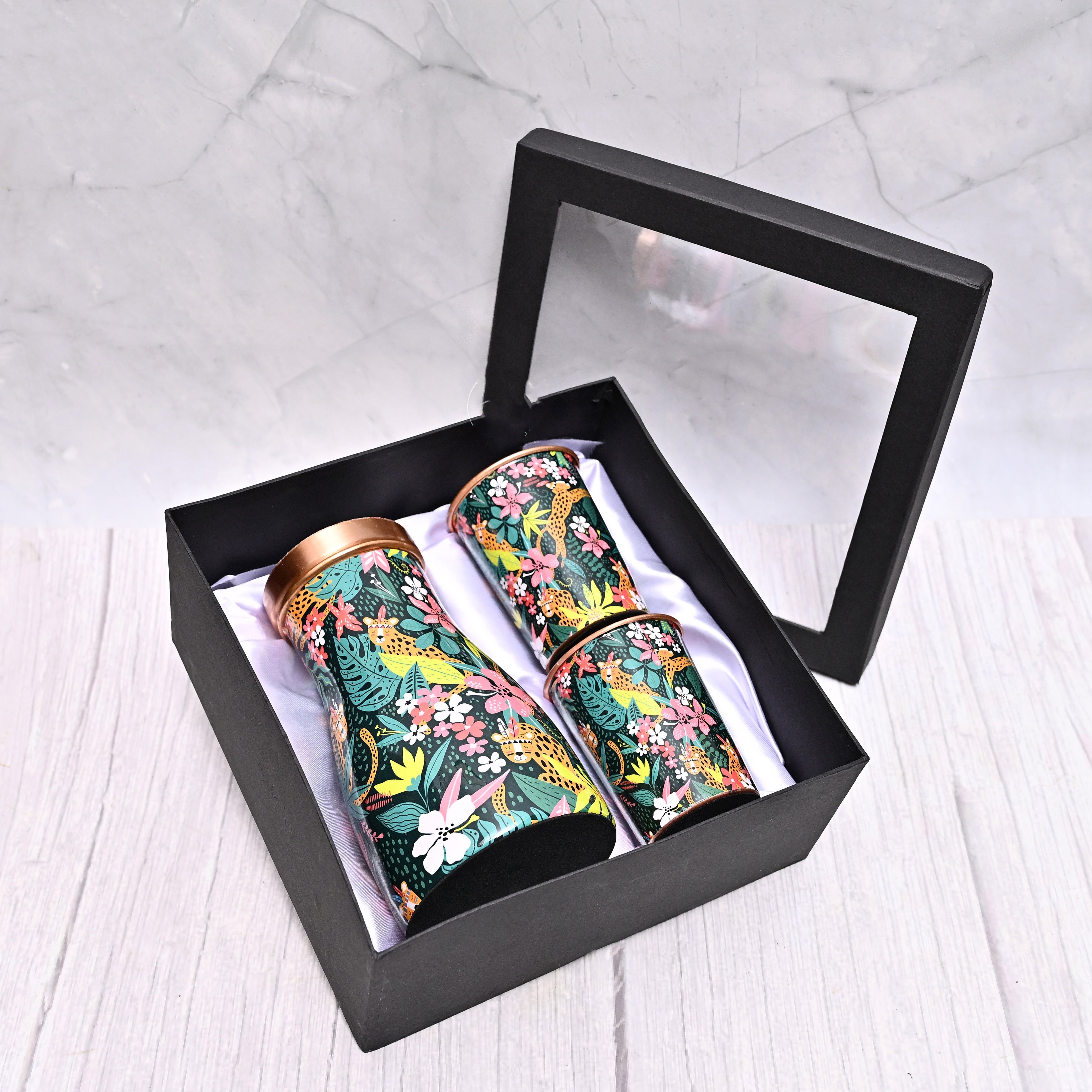 High Quality Copper Bedroom Jar / Water Pot with 2 Pcs Glass In Gift Box Pack | Capacity 1000 ML-1