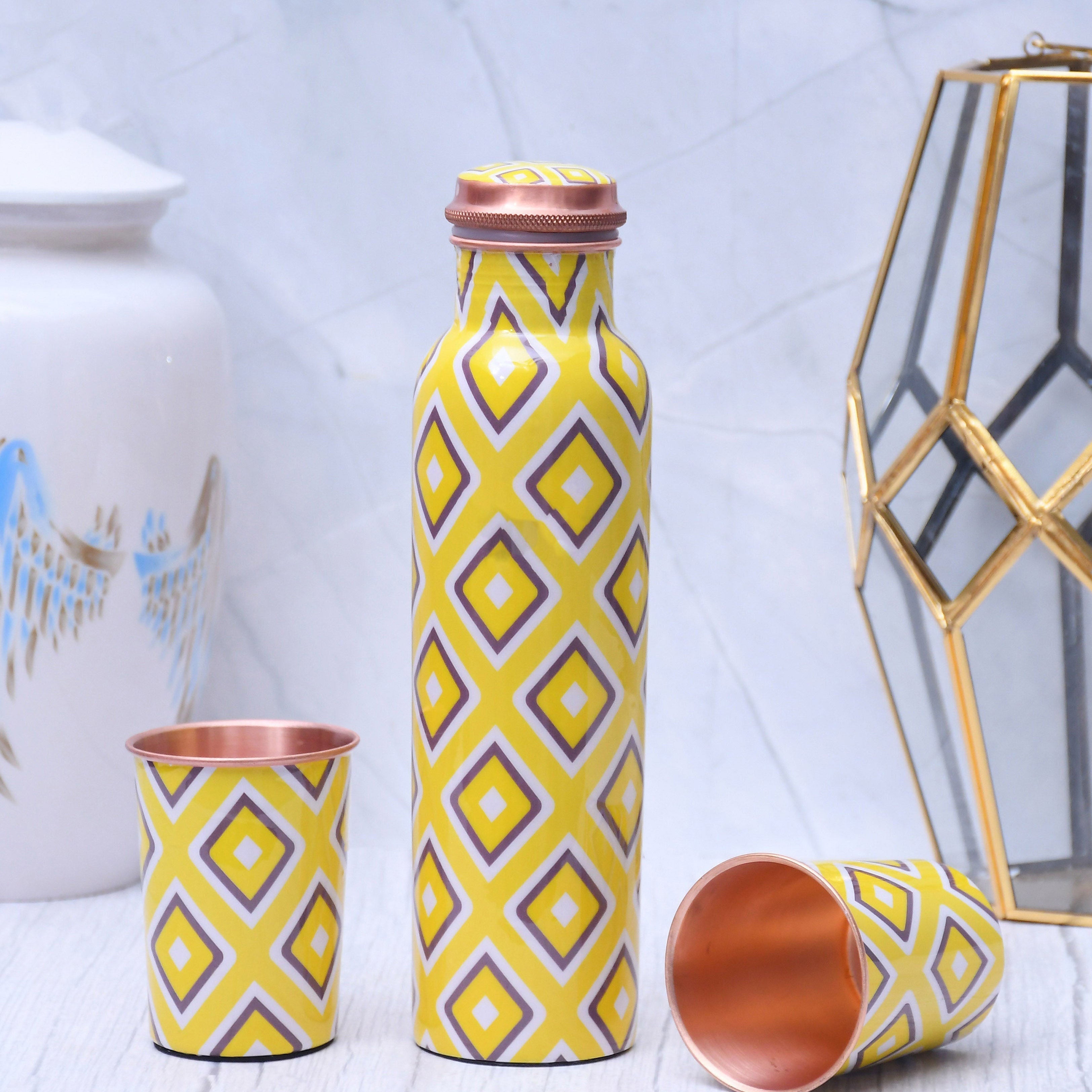 Exclusive Neon Design Printed Copper Bottle with 2 Glasses / Tumbler Set of 3 Capacity 1450 ML-2