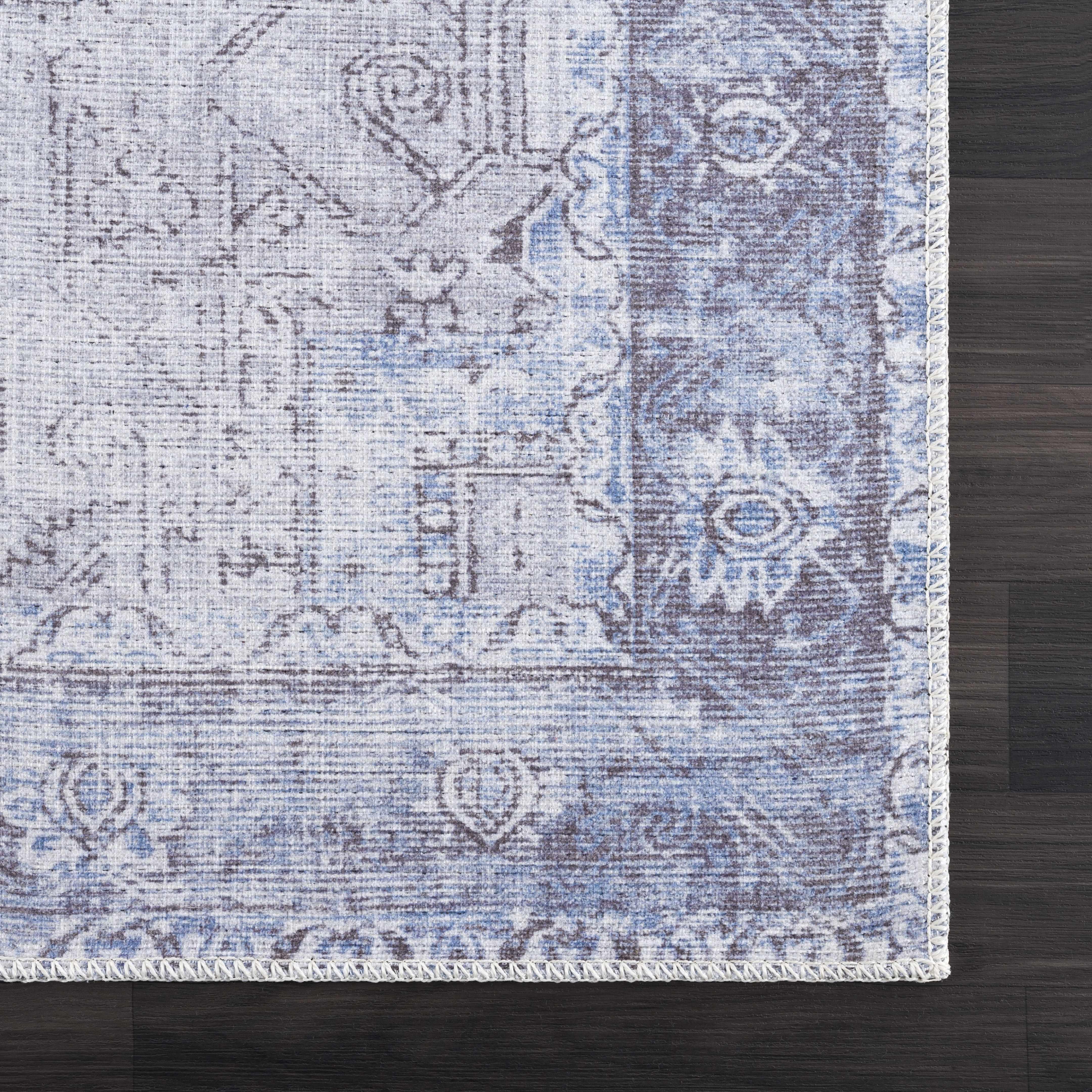 Rosman Ice Blue Washable Rug - PRHOMZ