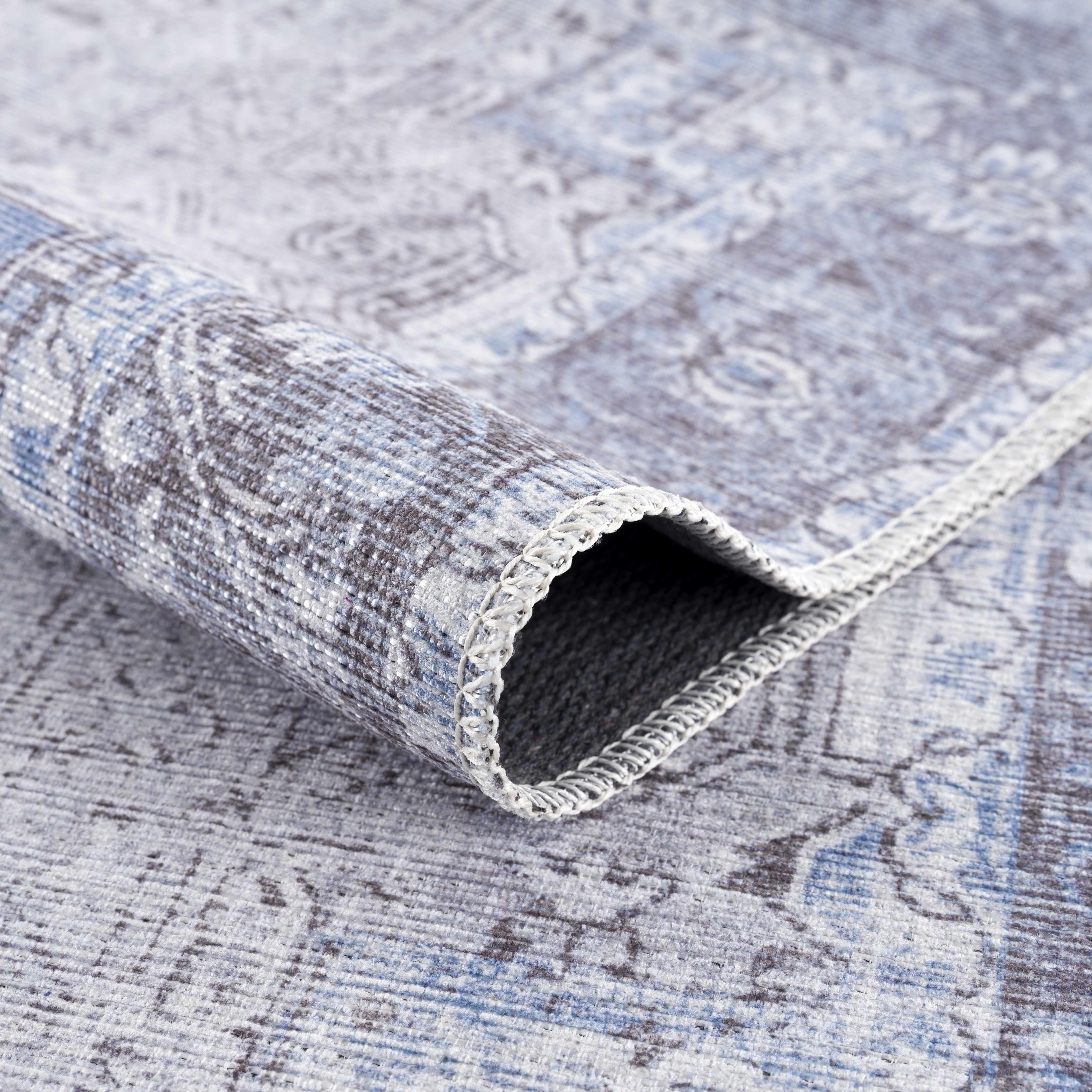 Rosman Ice Blue Washable Rug - PRHOMZ