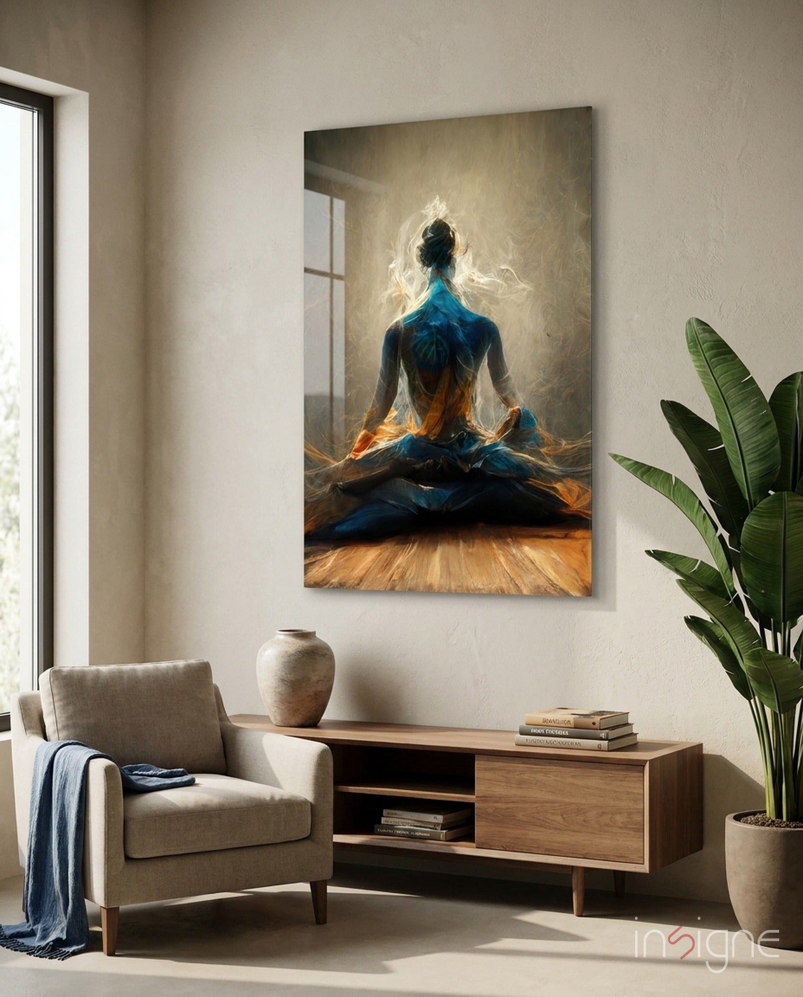 Golden Smoke Aura Meditation Glass Wall Art