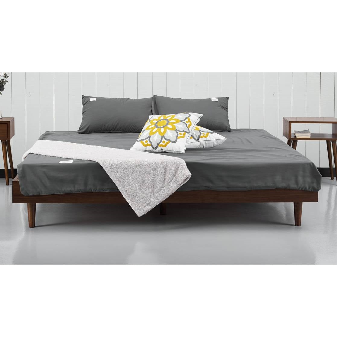 King size Mid-Century Modern Platform Bed Frame in Dark Brown Wood Finish-0