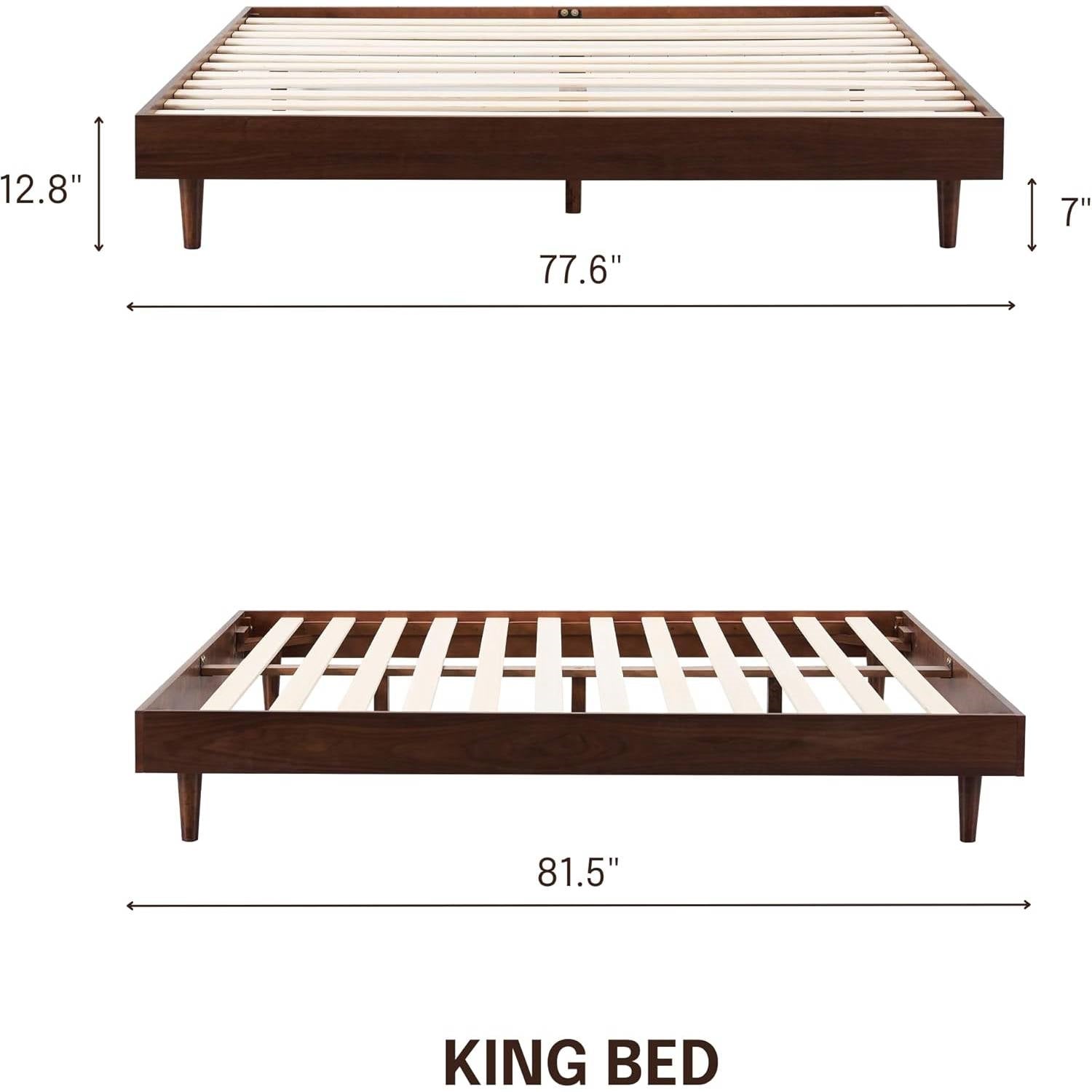 King size Mid-Century Modern Platform Bed Frame in Dark Brown Wood Finish-4