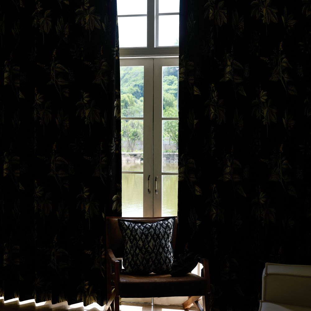 Dalila Black Floral Room Darkening Curtains