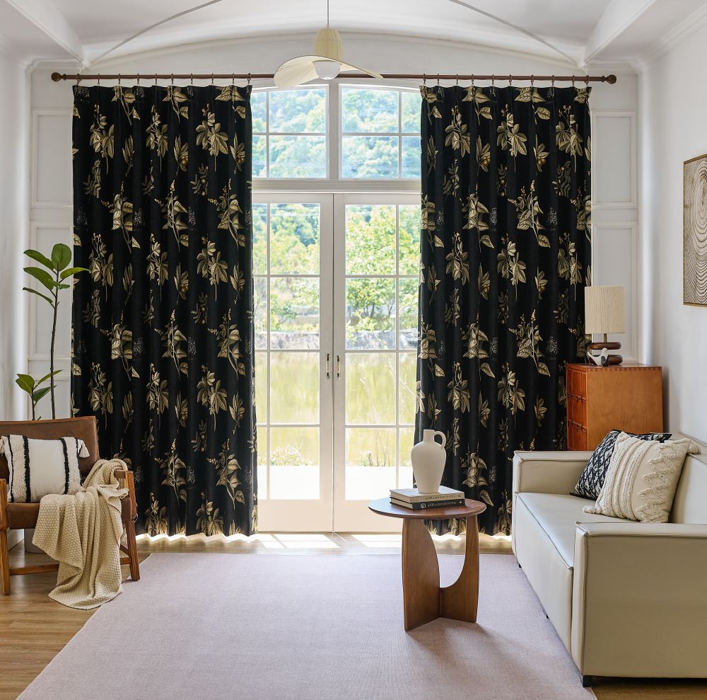 Dalila Black Floral Room Darkening Curtains