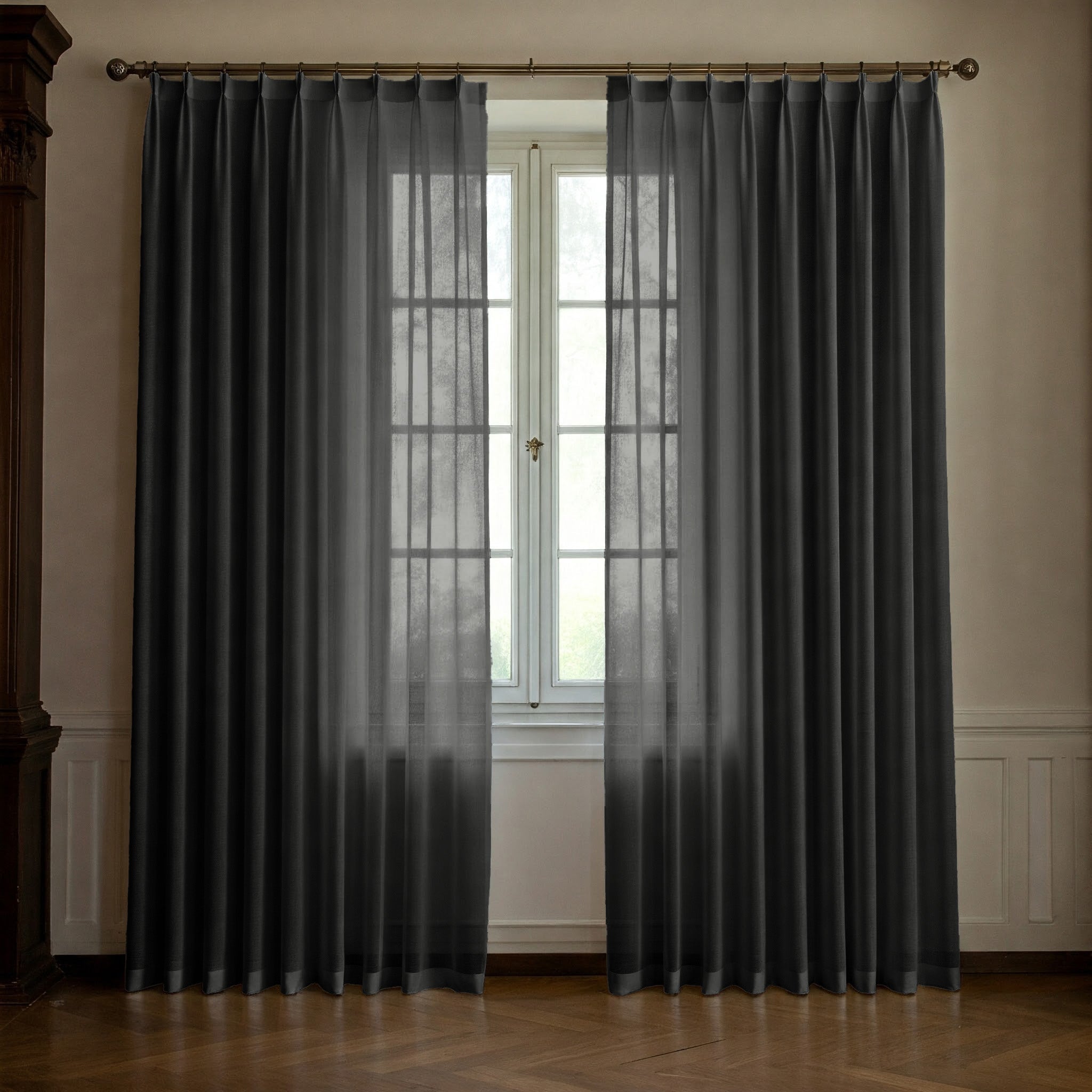 Dark Grey Linen Sheer Curtains - Triple Pinch Pleat - Made to Measure-1