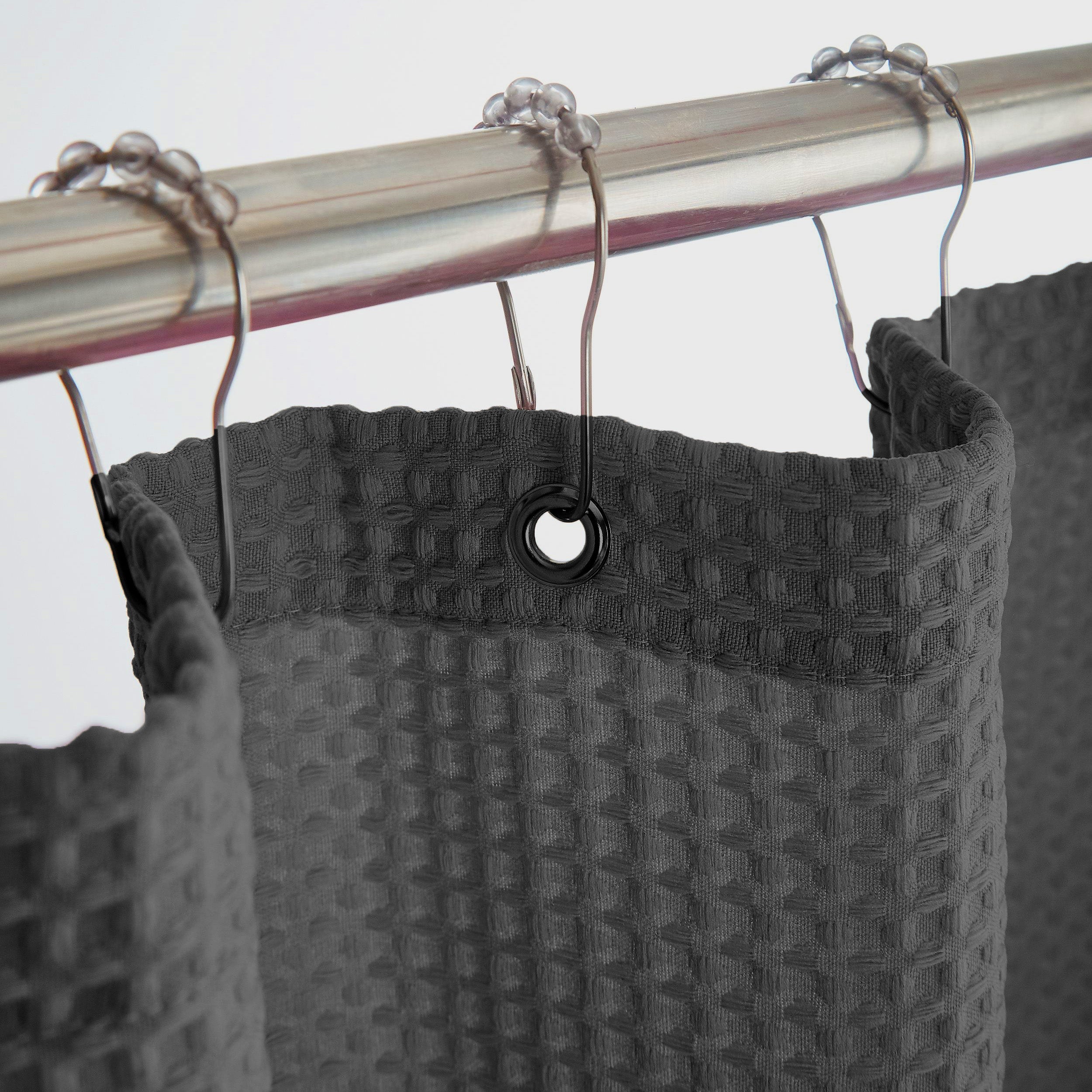 Dark Grey Organic Cotton Waffle Shower Curtain | Modern Bathroom | Quick Dry-0