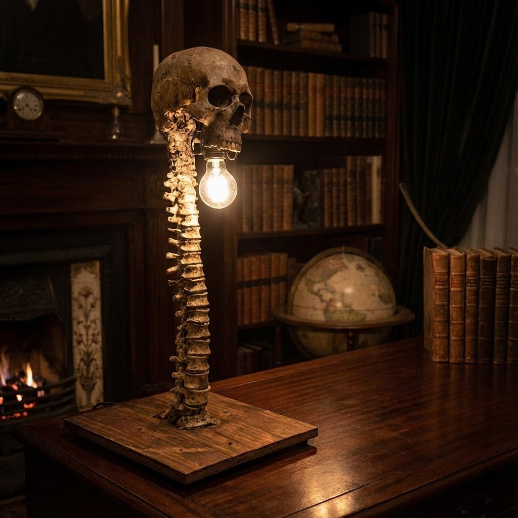 Decorative Skull Table Lamp with Warm LED Glow | Gothic Accent Light