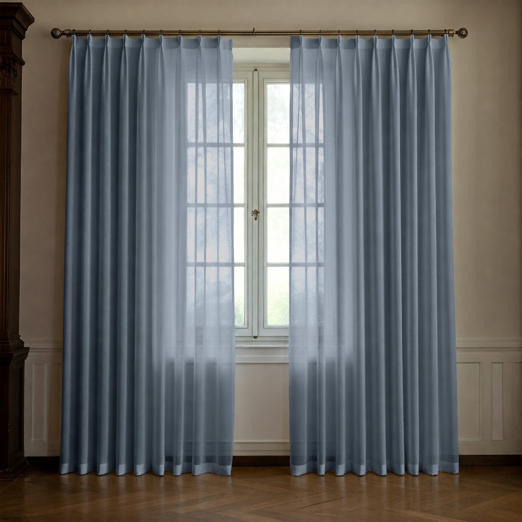 Dusty Blue Linen Sheer Curtains - Triple Pinch Pleat - Made to Measure-1