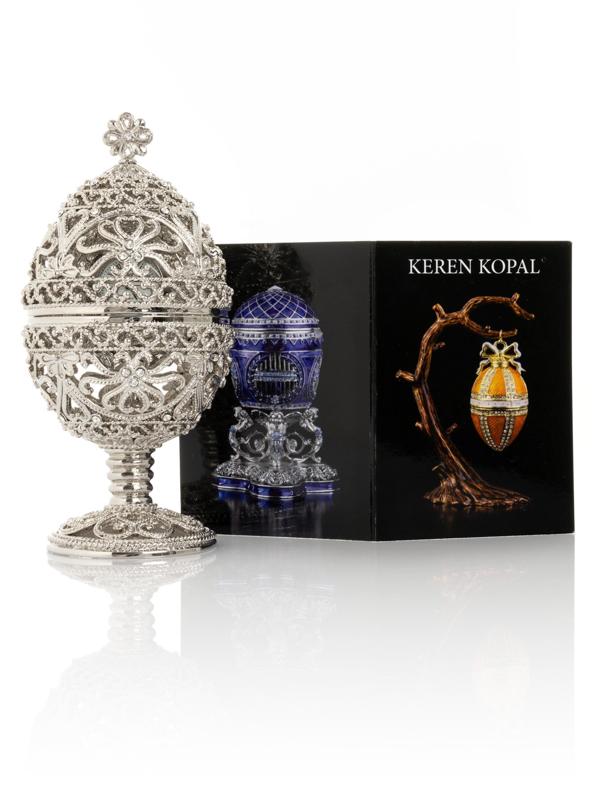 Silver Faberge Egg with Clock Inside-1