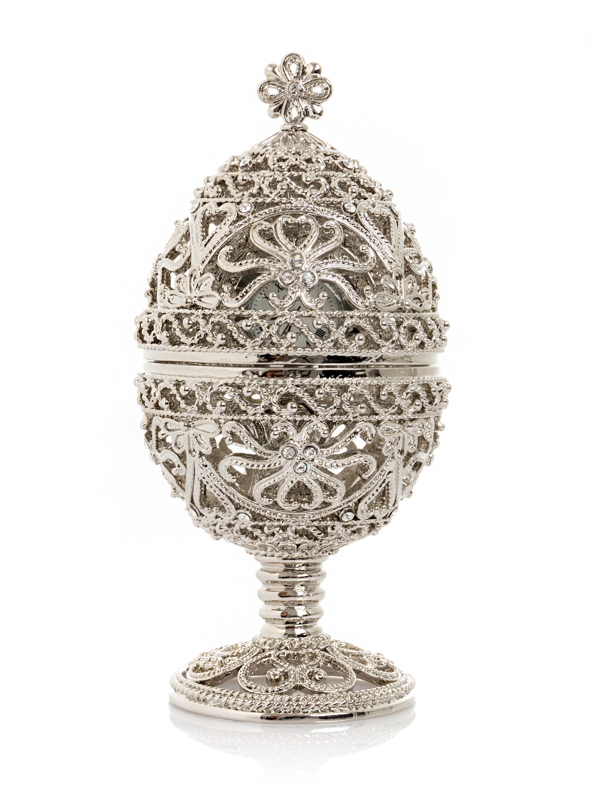 Silver Faberge Egg with Clock Inside-3