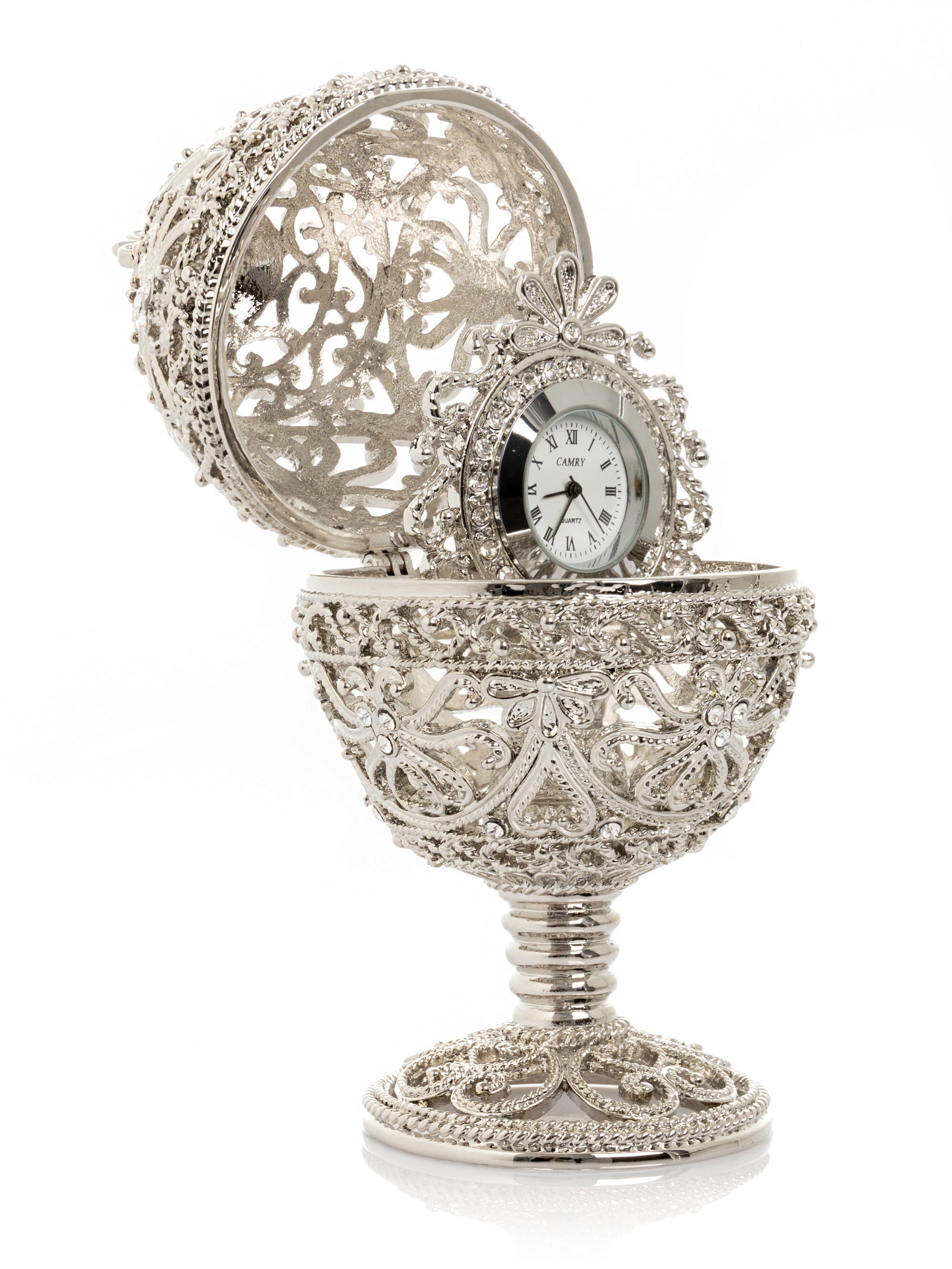 Silver Faberge Egg with Clock Inside-2