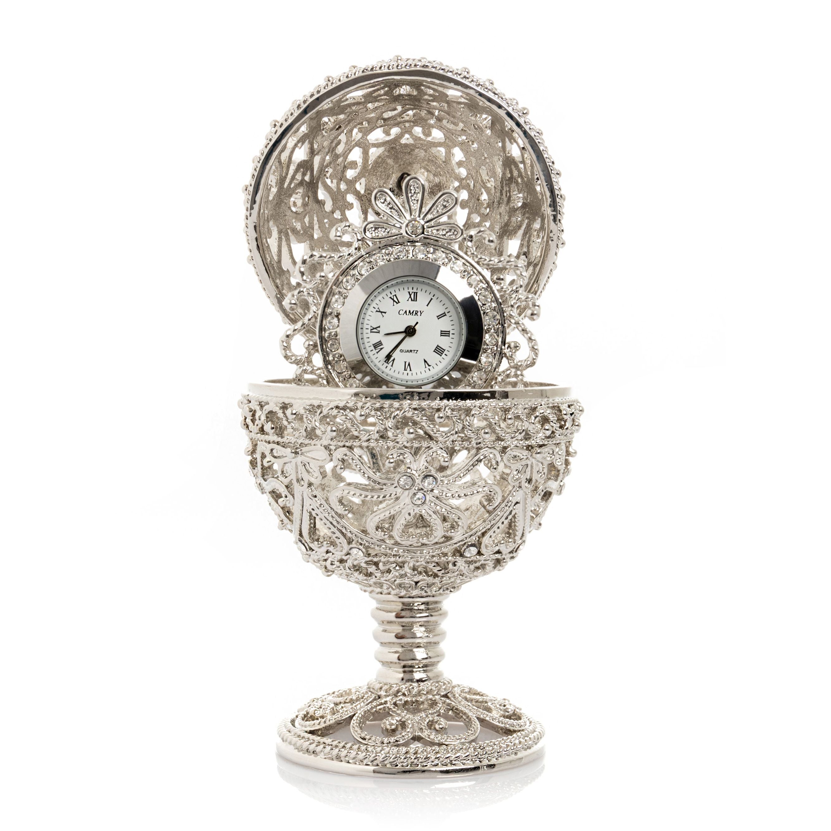 Silver Faberge Egg with Clock Inside-0