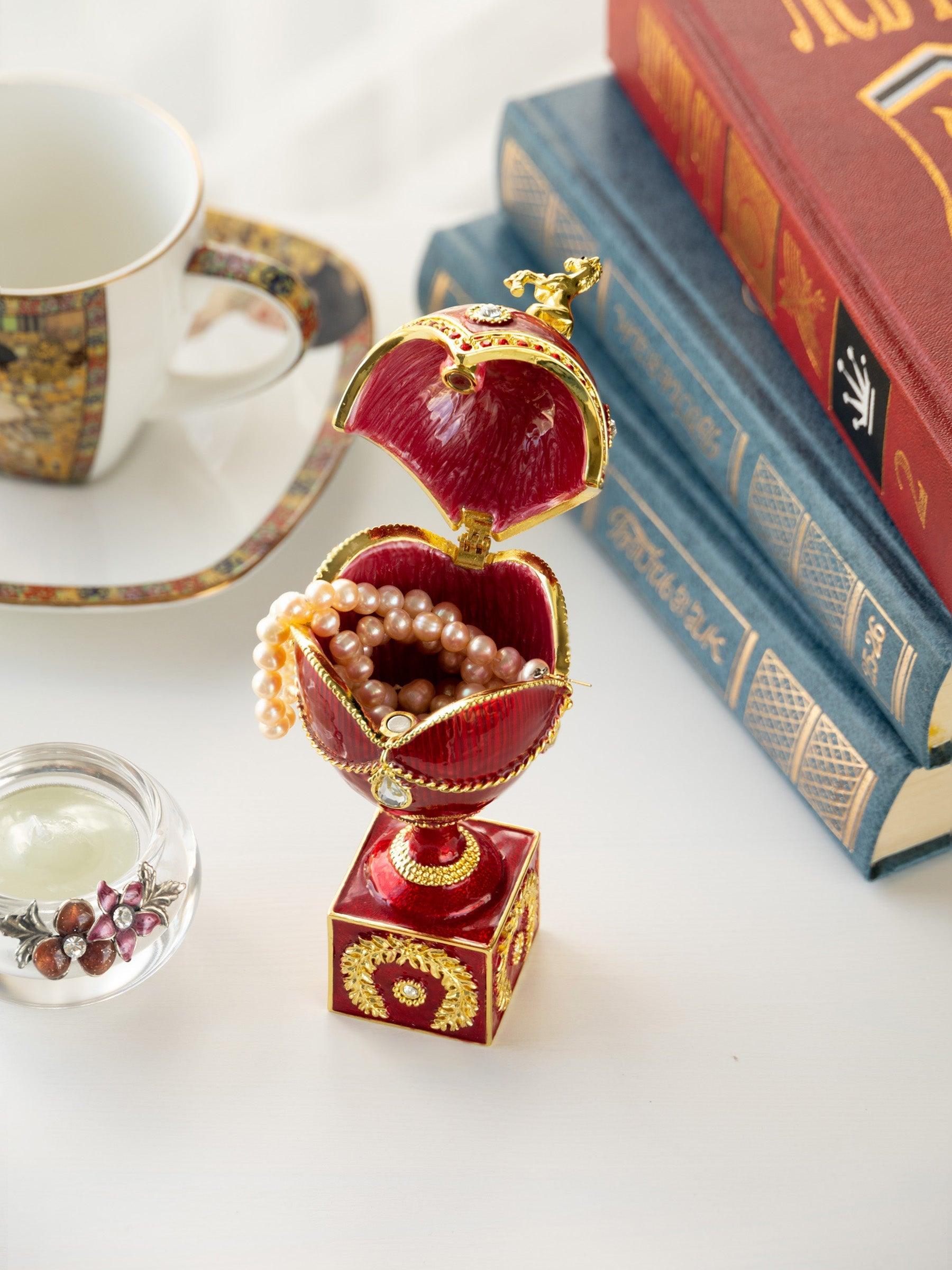 Red Faberge Egg with Gold Horse - PRHOMZ