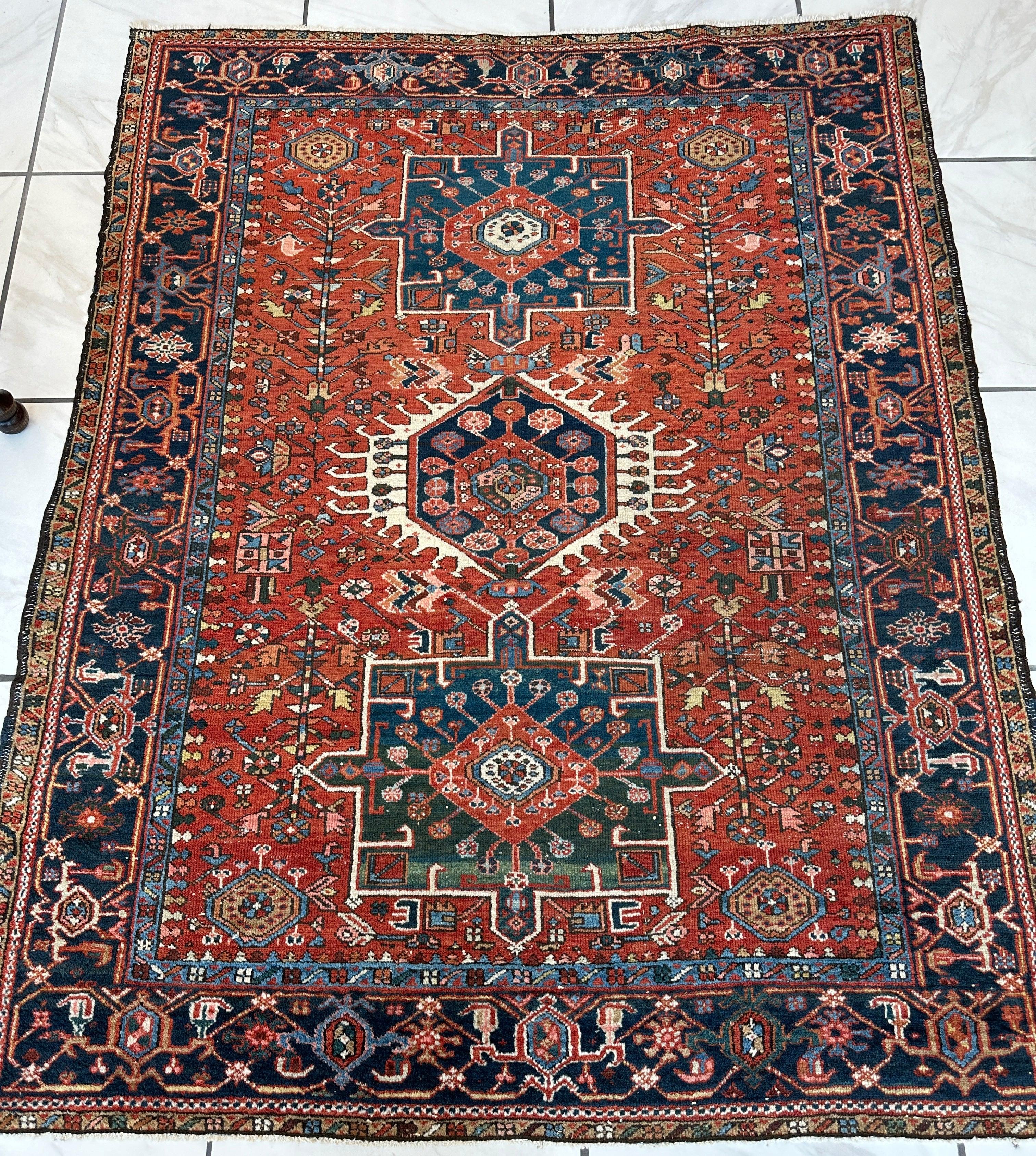 KARAJA Persian Antique Heriz Rug 4'9" x 6'