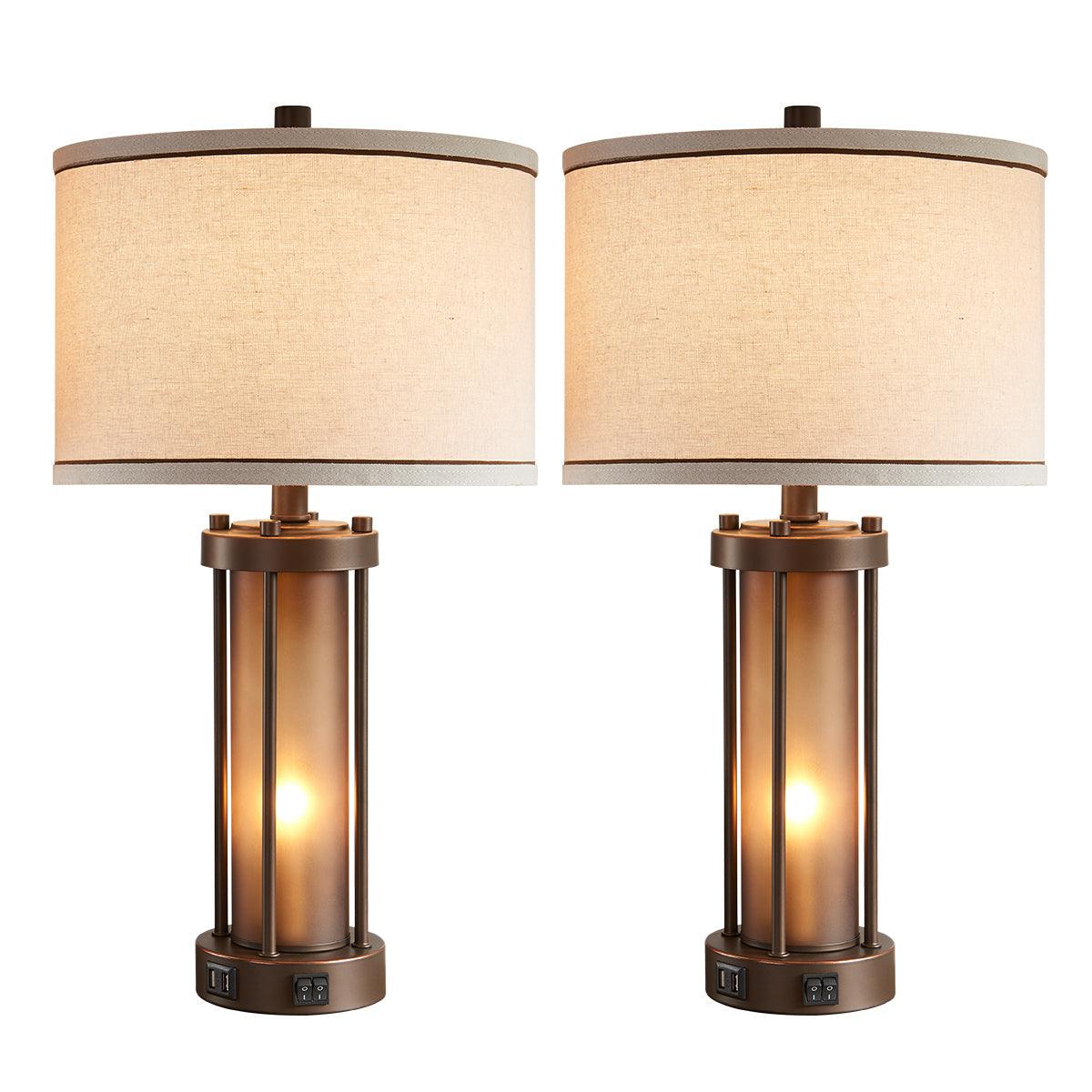 25" Table Lamp Set With Night Light And USB Ports - PRHOMZ