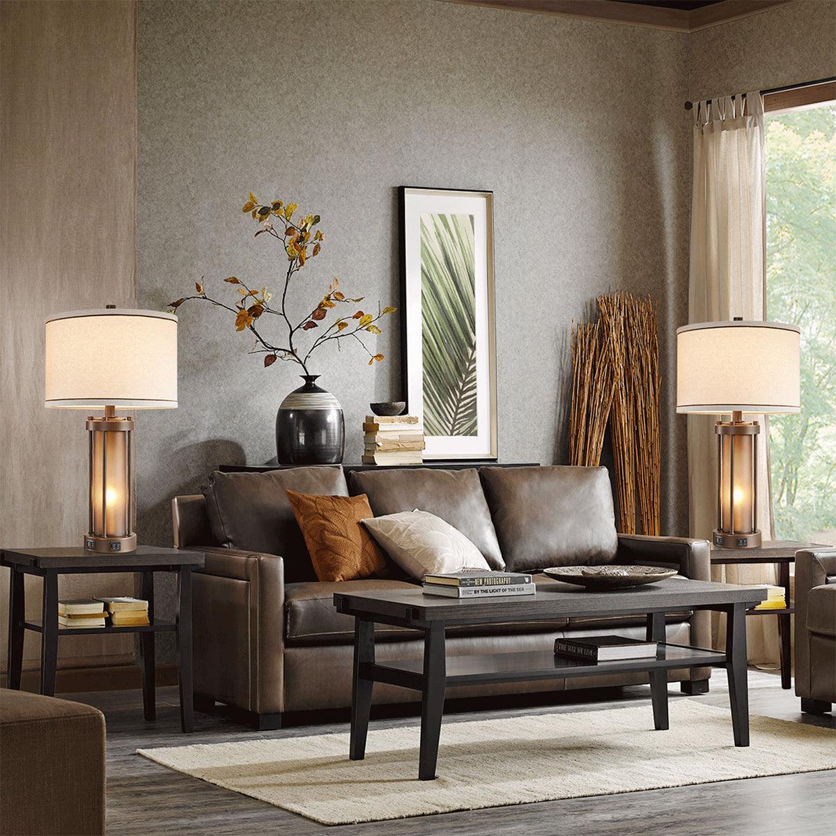 25" Table Lamp Set With Night Light And USB Ports - PRHOMZ