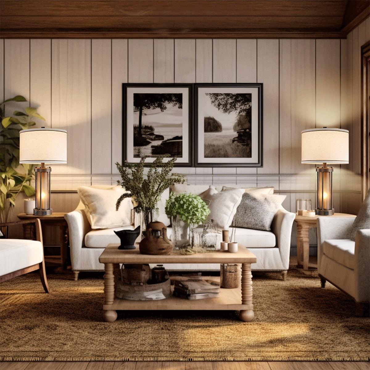 25" Table Lamp Set With Night Light And USB Ports - PRHOMZ