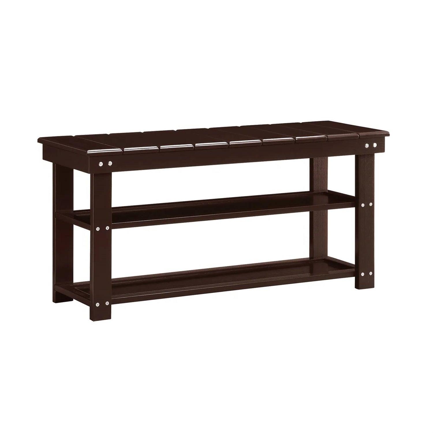 Espresso Brown Wood 2-Shelf Shoe Rack Storage Bench For Entryway or Closet - PRHOMZ