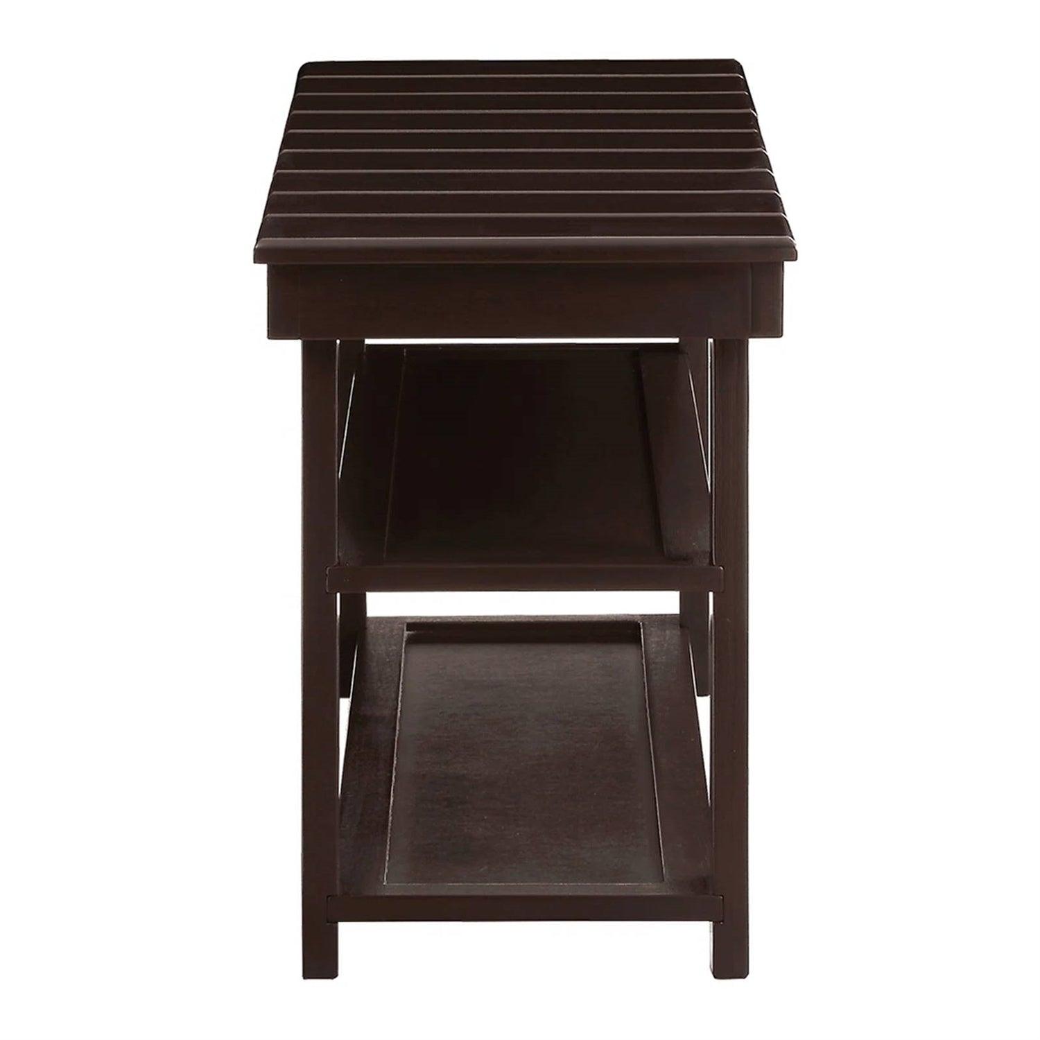 Espresso Brown Wood 2-Shelf Shoe Rack Storage Bench For Entryway or Closet - PRHOMZ