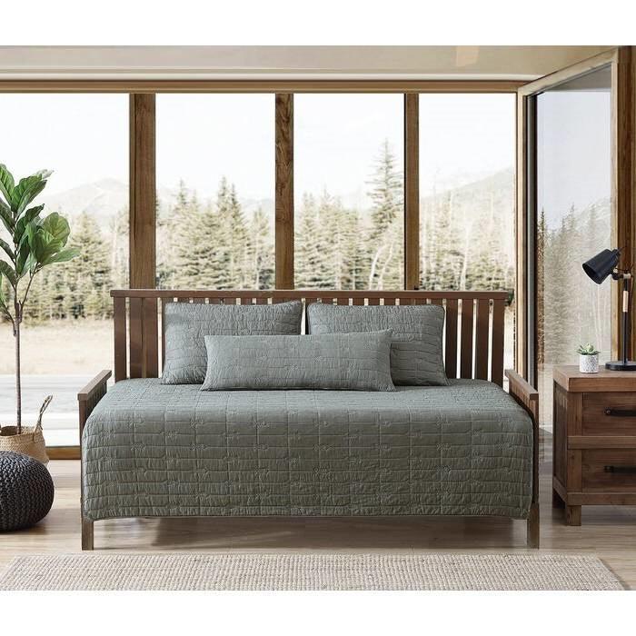 Lightweight Dark Green Brick Fish Pattern 4 Piece Cotton Daybed Cover Set - PRHOMZ