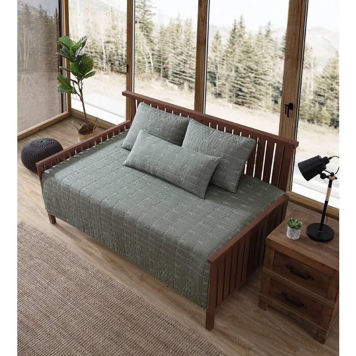 Lightweight Dark Green Brick Fish Pattern 4 Piece Cotton Daybed Cover Set - PRHOMZ