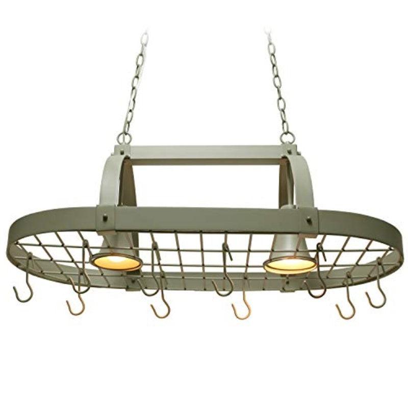 Rustic 2 Light 10 Hook Ceiling Mounted Hanging Pot Rack in Slate Gray - PRHOMZ