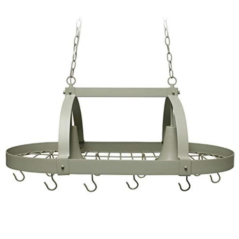 Rustic 2 Light 10 Hook Ceiling Mounted Hanging Pot Rack in Slate Gray - PRHOMZ